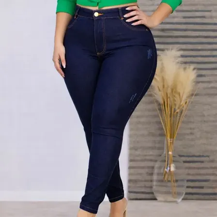 Calça Jeans Plus Size Cintura Alta Elastano Lycra Modeladora