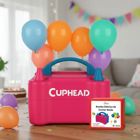 Inflador Balões Máquina Encher Bexiga Bomba Elétrica 2 Bicos Compressor Balão Festa Profissional 220v Cuphead