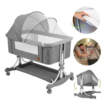 Berço Portatil Moises Balanço Mosquiteiro Infantil Bebê Acoplável Na Cama Co Sleeper Dobrável Com Colchão Espessura Extra Rodinhas Com Trava Altura Ajustável Pipdip