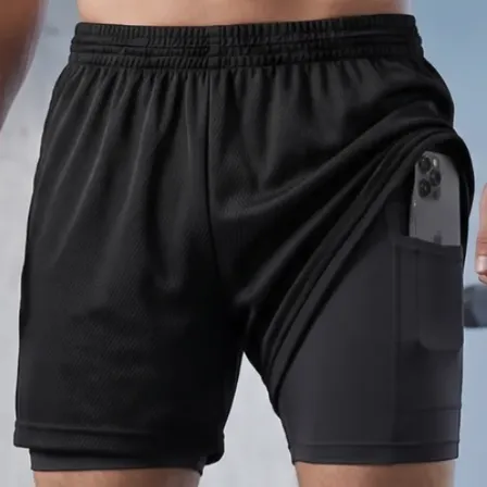Shorts 2 Em 1 Masculino Dry Fit Com Bolso Celular Seguro