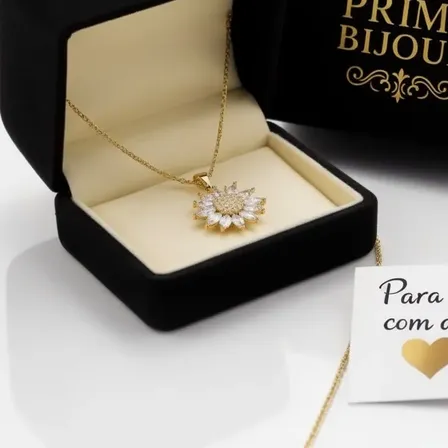 Colar Feminino Dourado Com Pingente Sol Girassol E Zircônias Dourado