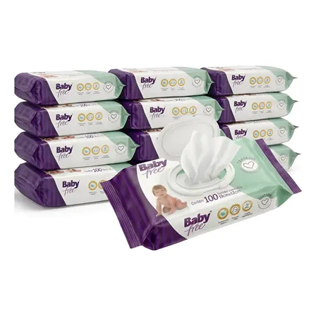 Lenços/toalhas Umedecidos Baby Free Hipoalergênico Kit 12 Pacotes