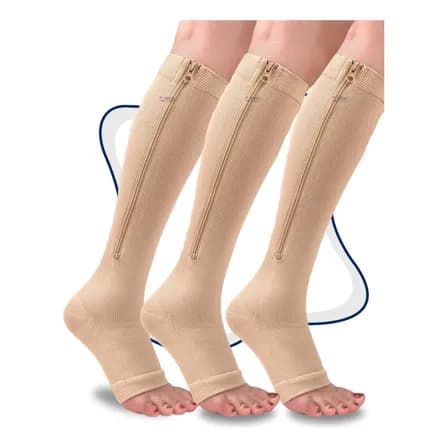 Kit Meia De Ziper Compressão 20-30 Mmhg Para Varizes Com 3