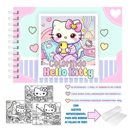 Livro De Colorir Estilo Bobbie Goods Varios Modelos 50 Folhas 180g 100modelos Hello Kitty