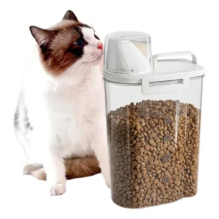 Porta Ração 2.5l Com Tampa Dispenser Pet Gato Cachorro Liso Branco 1.8l
