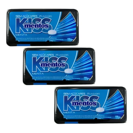 Kit C/3 Mentos Kiss Menta 17,5g Sem Açúcar Nova Embalagem