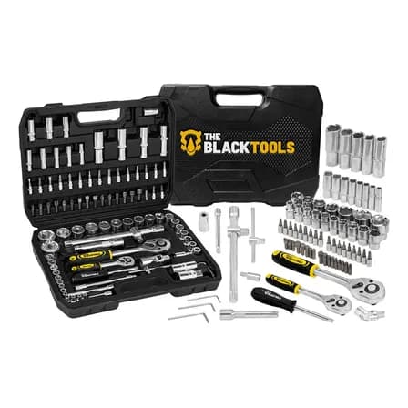 Jogo De Ferramentas Soquetes Encaixe 1/4 E 1/2 Pol. Catraca Reversível Aço Crv 94 Peças Com Maleta Tkf94 The Black Tools