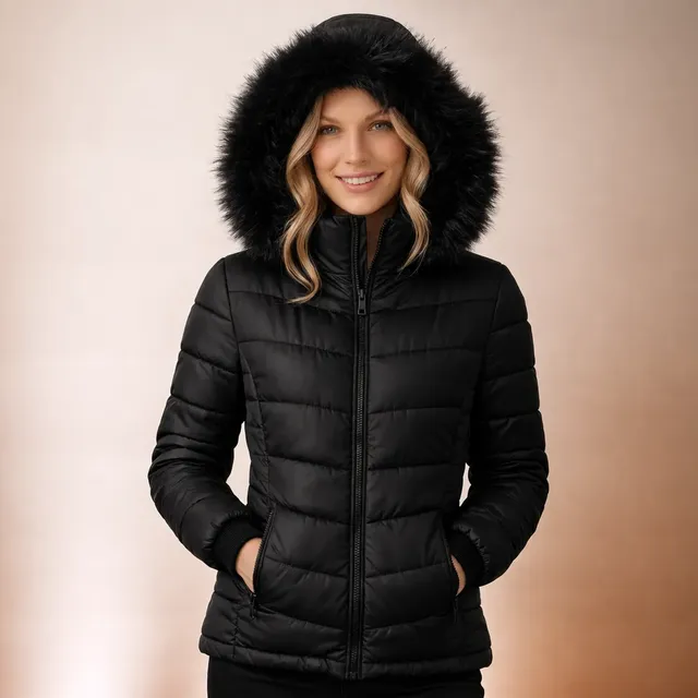 Jaqueta Feminina Puffer Bobojaco Capuz Nylon Forrada Até G4