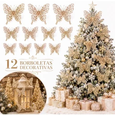 Kit 12 Borboletas Adesivas Decoração Parede Bolo Aniversário Champanhe