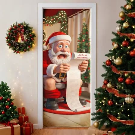 Capa De Porta Natalina Decorativa P/banheiro Sublimado 0,80x2,10m C/elástico Decoração De Natal Noel Natalino