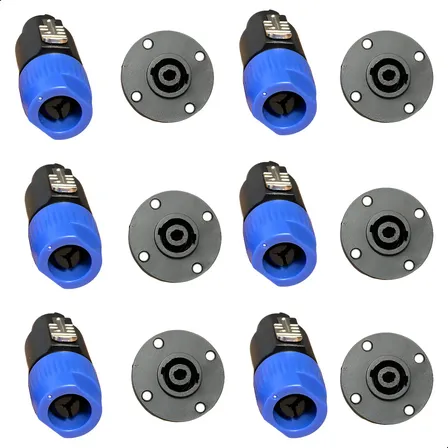 Kit 12 Conector Plug Speakon Macho Femea 4 Polos Cor Preto Bertô