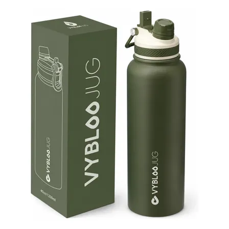 Garrafa Térmica Água 1,2 Litro Inox Tampa 2 Em 1 Com Canudo Verde-musgo