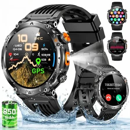 Relógio Inteligente Smartwatch Gps Autônomo IP68 3ATM À prova dágua 850mAh Preto NOVANTE Digital Feminino Masculino Esportivo Android IOS Notificações Instantâneas Bluetooth Chamadas Lanterna Bússola