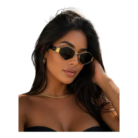 Óculos De Sol Feminino Uv400 Milano Premium Hexagonal Club Milano Preto/dourado