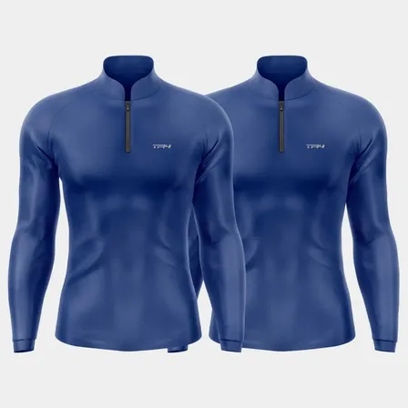 Combo 2 Camisa Zíper Agro Pesca Proteção Solar Uv Esportiva Marinho / Marinho G