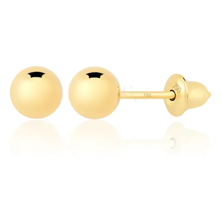 Brinco Bolinha 4mm Ouro 18k Bola Bebê Criança 2º Furo 750 Dourado