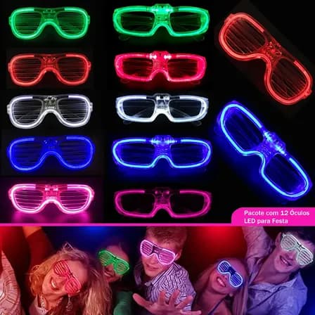 12 Óculos LED Neon Pisca Festas Balada Formatura Aniversario 3 Modos de Piscar Kit Óculos Colorido Festas Festa Casamento Óculos LED Festas Kit Neon Óculos 12PCS Modos De Brilho Ideal