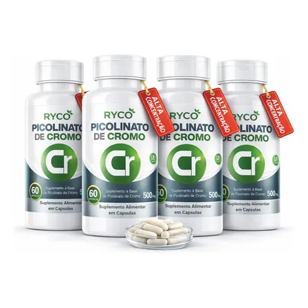 4x Picolinato De Cromo 500mg 240 Cápsulas Sem Sabor