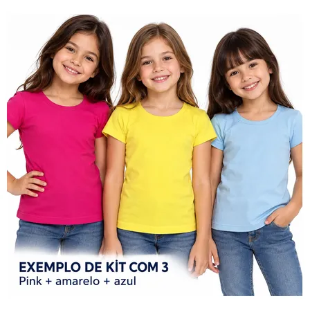 Kit 3 Blusas Manga Curta Infantil Feminina Em Cotton