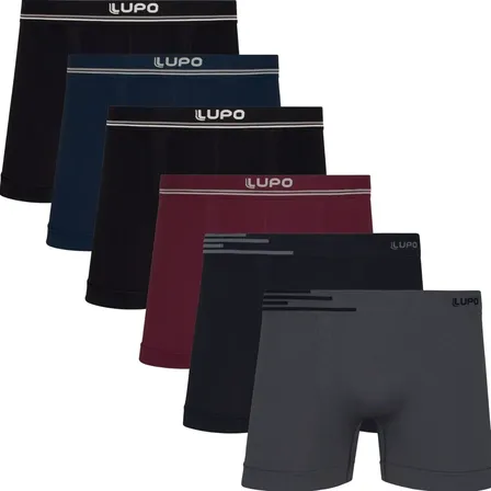 Kit 6 Cuecas Lupo Boxer Box Sem Costura Basic Microfibra