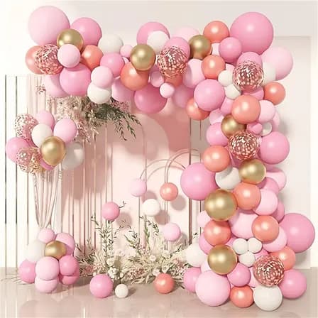 Conjunto De Balões De Festa Multicoloridos Rosa E Ouro114pcs Coral-claro