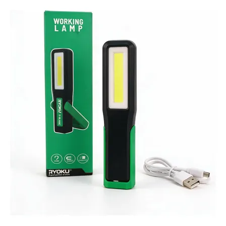 Lanterna Led Cob Recarregável 3w Usb Magnética Portátil Branco Verde