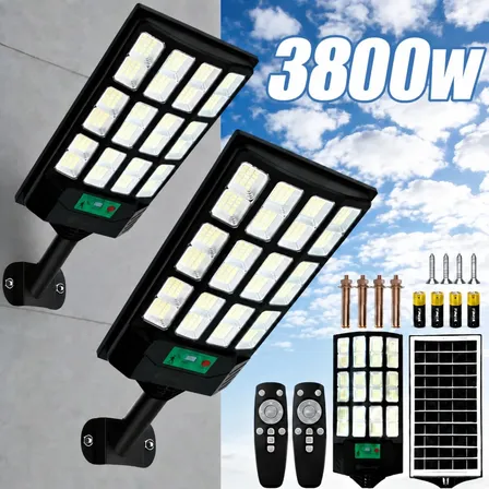 Kit 2 3800w Luminaria Poste Solar Potente Com Sensor Solar Preto