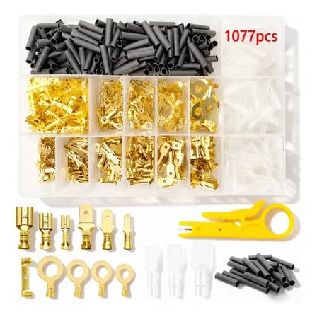 Kit 1077pçs 2.8/4.8/6.3mm Conector Emenda Fio Macho Fêmea Dourado