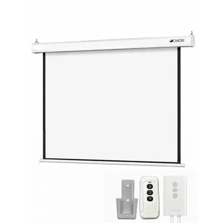 Tela De Projeção Retratil Elétrica - Domori - 84 Polegadas C/ Controle Remoto Automação Alexa Igreja Matte White Profissional Premium HD