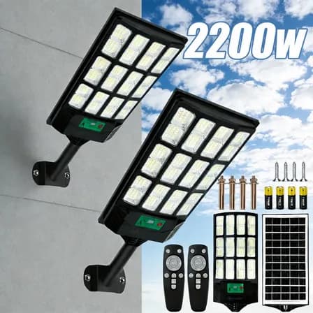Kit 2 2200w Luminaria Poste Solar Potente Com Sensor Solar Preto
