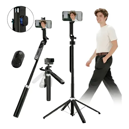 Tripe Celular Selfie Ia Inteligente Facial 1.75m Rotação 360 Preto