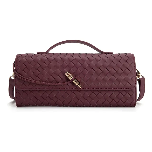 Romantic Crown Bolsa De Mão Feminina De Alta Qualidade Feita Cor De Vinho Liso Níquel