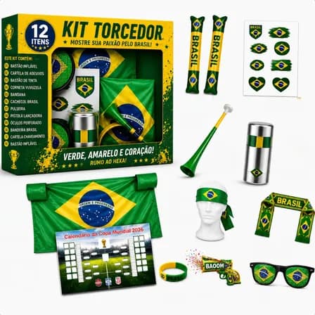 Kit Brasil Torcedor Copa Do Mundo 12 Peças Jogo Seleção