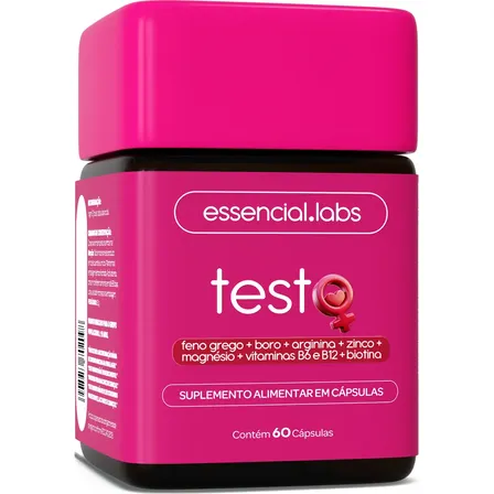 TESTO ESSENCIAL para MULHERES - Fórmula Exclusiva com Feno Grego + Boro + Arginina + ZMA + Biotina + Vitaminas B6 e B12 - 60 Cápsulas