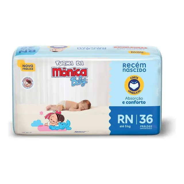 Fralda Descartável Turma da Mônica Baby Recém-Nascido RN Pacote 36 Unidades