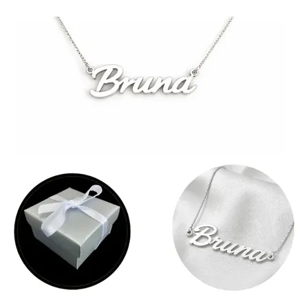 Colar Com Nome Personalizado Em Prata 925 + Caixinha Prata