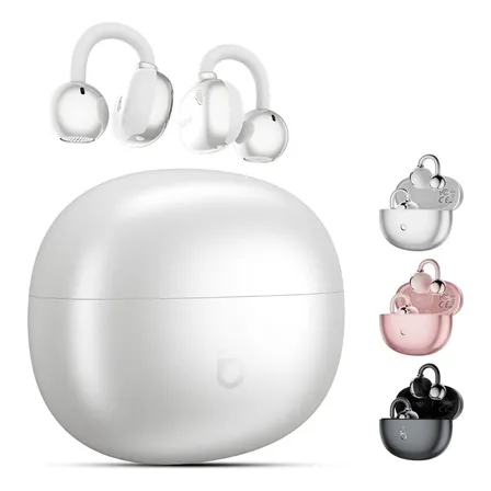 Fone de Ouvido Bluetooth Basike Open-Ear com Clipe, Bateria 30h e Resistência à Água IPX5 Prata