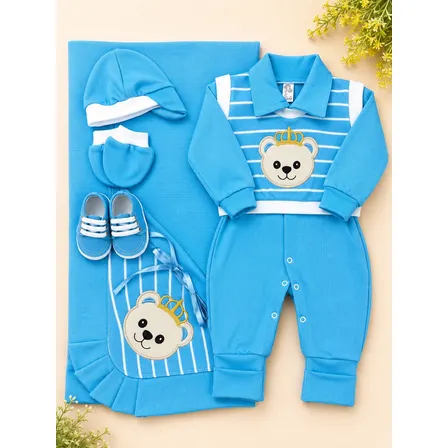 Saida Maternidade Menino De Luxo Urso Com Colete Listrado