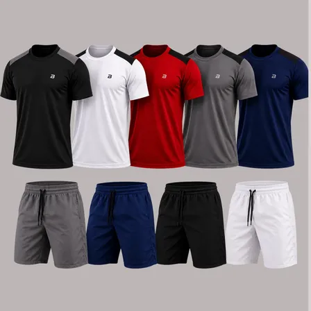 Kit 9 Peças Dry Fit Masculino 5 Camisas 4 Bermudas Premium Multicolorido Dry-liso P