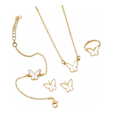 Kit Joias Femininas 4 Peças Borboleta White Premium Gold Branco