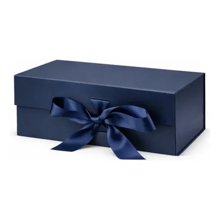 Caixa De Presente Premium Rígida 33x25x12cm Com Ima E Laço Azul-escuro