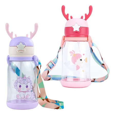 Kit 2 Garrafa Copo De Alce Água Infantil Criança 600ml Rosa-roxo
