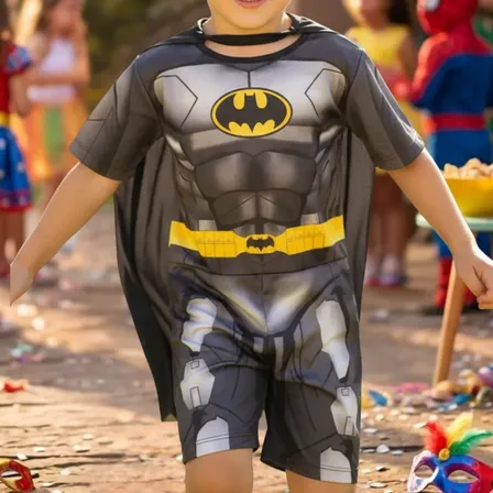 Fantasia Batman Infantil Macacão Verão Capa Máscara Festa Batman M - 4 Anos
