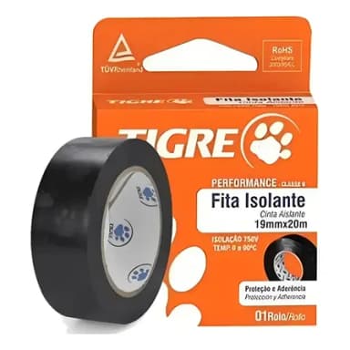 Fita Isolante Performance Classe B Profissional 19mmx20mts Tigre Anti Chamas Preta
