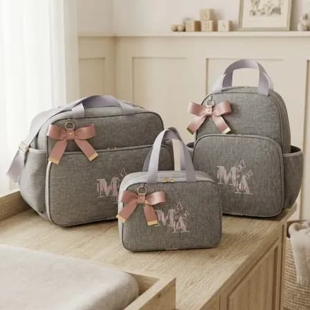 Kit Bolsas Personalizada Bordado Com Nome Menino Menina Rosa