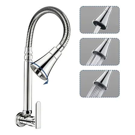 Torneiras Gourmet Cozinha Flexivel Parede Para Pia-2 Jatos Cinza Brilhante