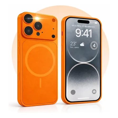 Capa Capinha Compatível iPhone 11 12 13 14 15 16 17 Pro Max Laranja 17 Pro Max