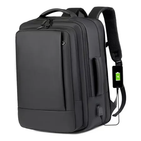 Mochila À Prova D'água Reforçada Expansível Para Viagens Diá Preto