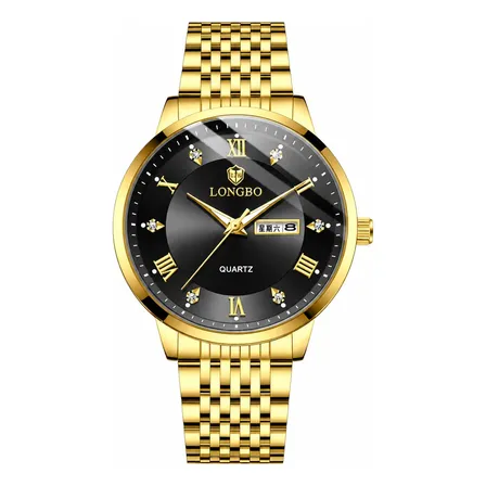 Relógio Masculino Longbo Luxo Quartzo Calendário 30m Amarelo Preto