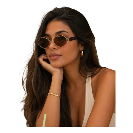 Óculos De Sol Feminino Uv400 Milano Premium Hexagonal Club Milano Marrom